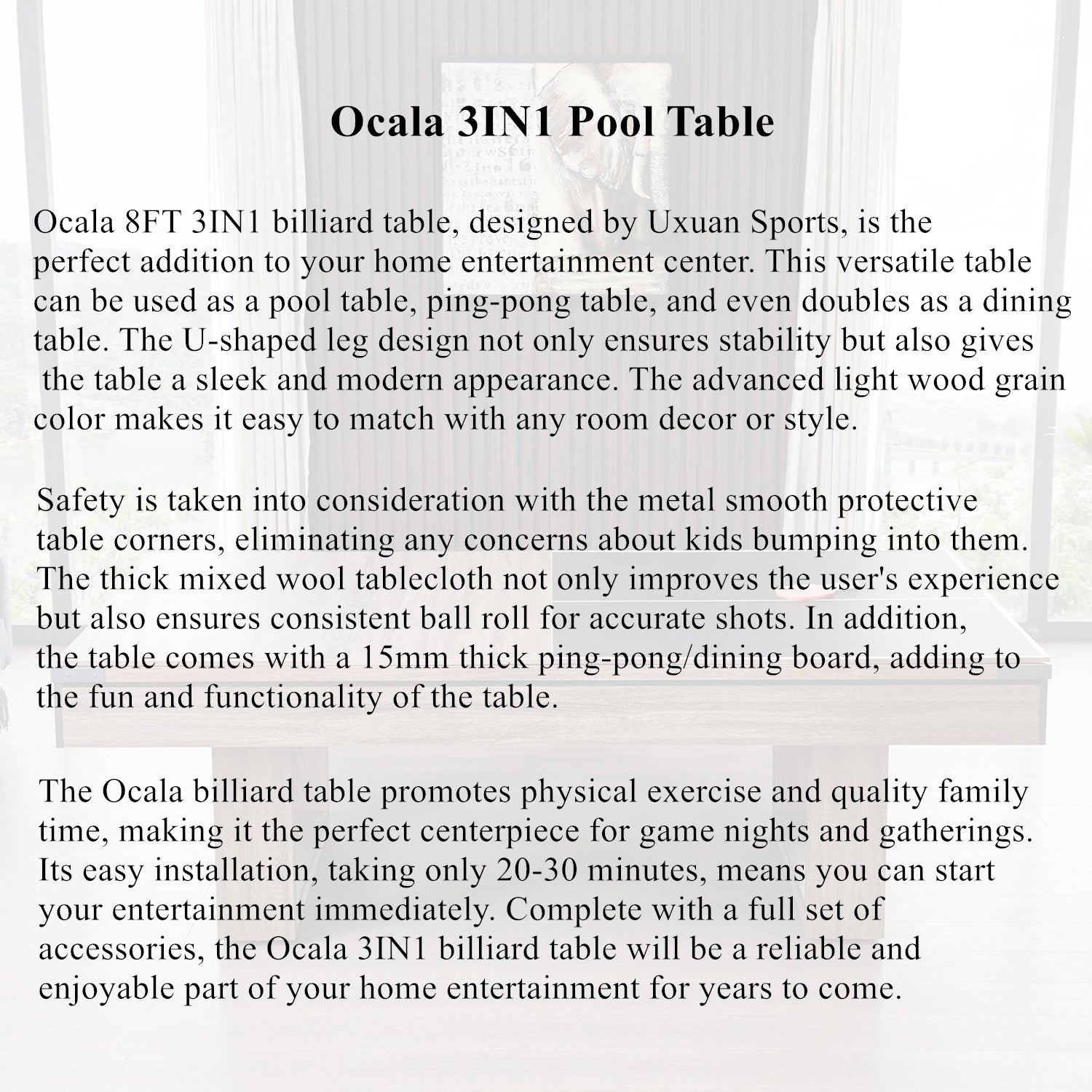 Ocala Dining Pool Table-8FT 3IN1