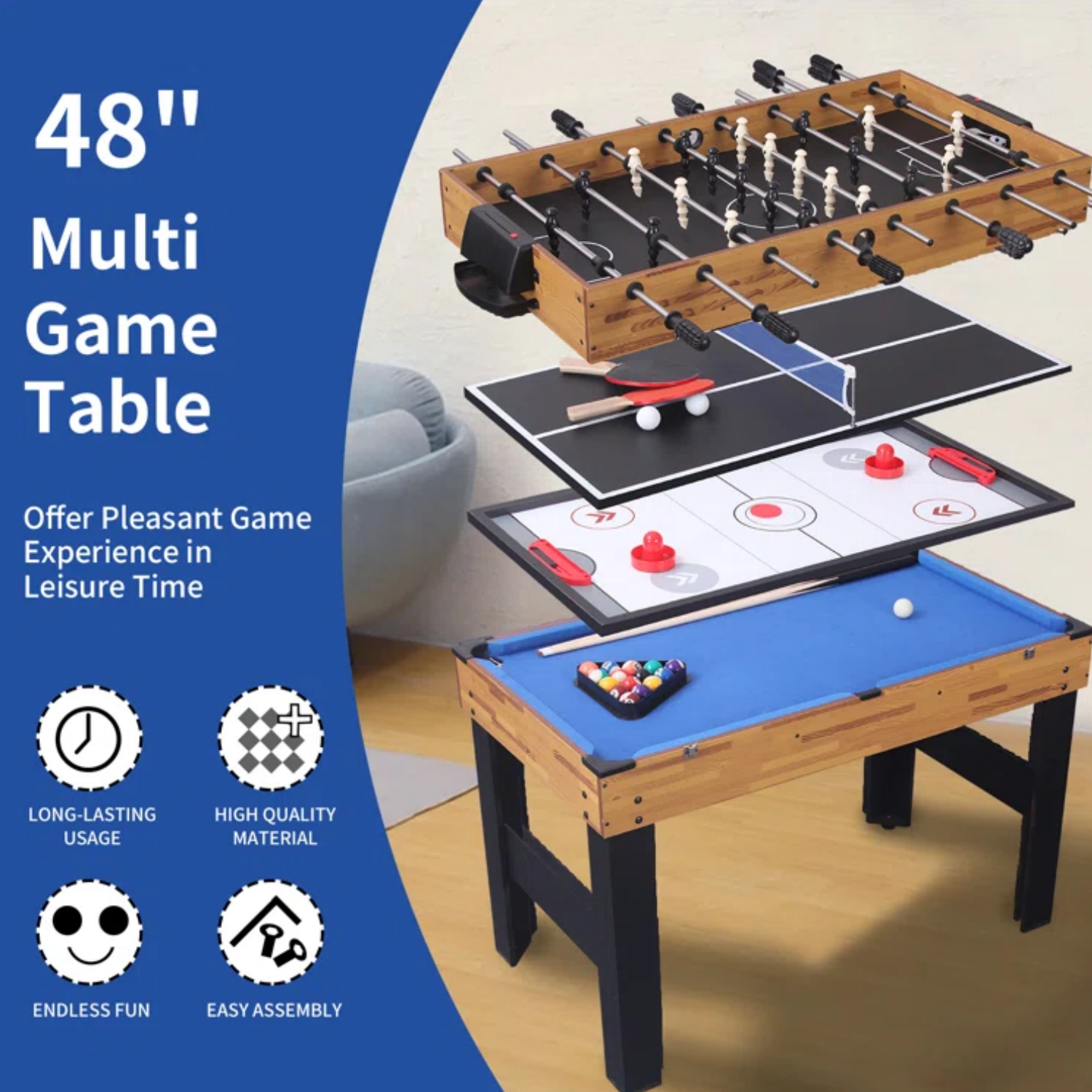 4FT 4IN1 Multifunctional Kids Game Table-Premium Quality