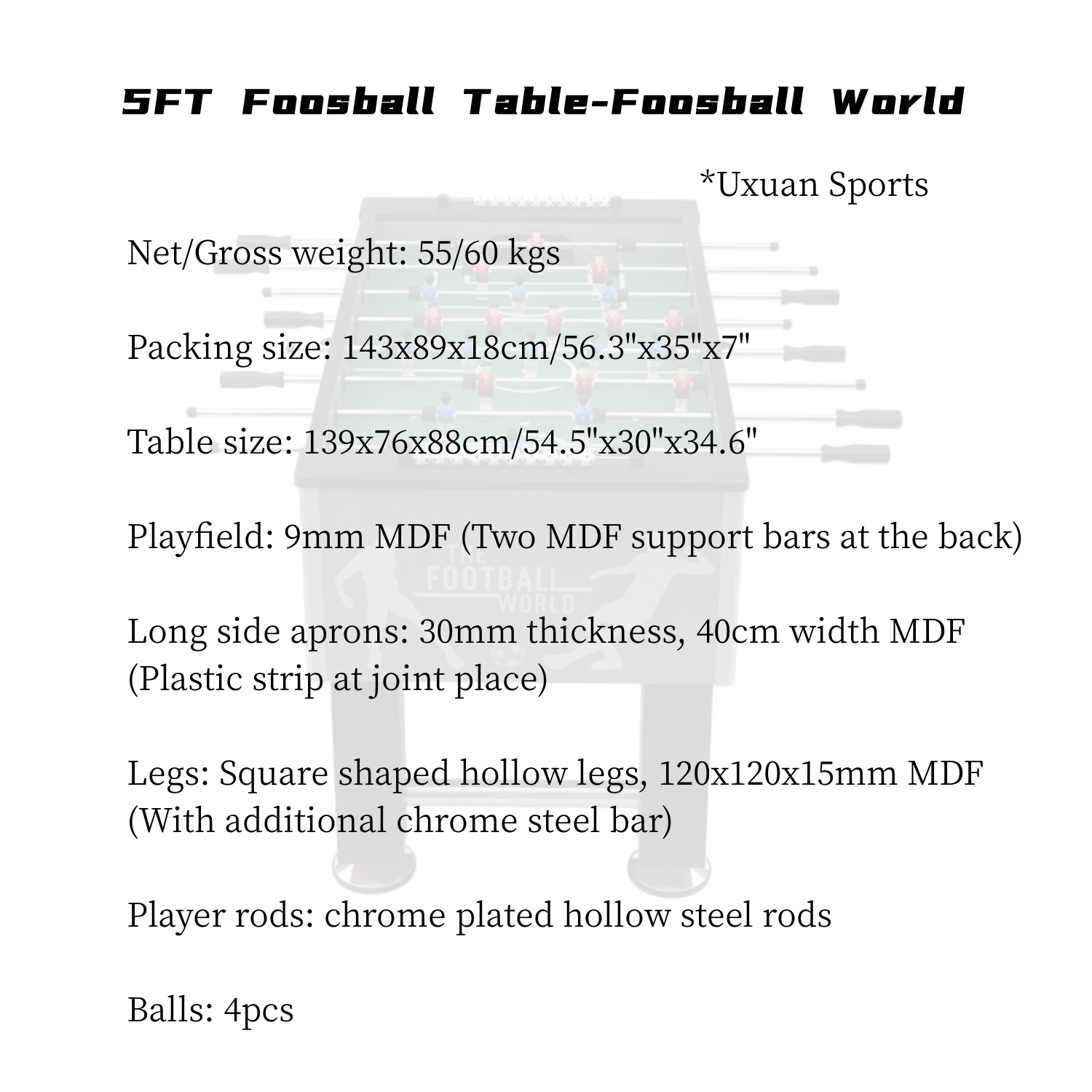 5FT Soccer Table-Foosball World