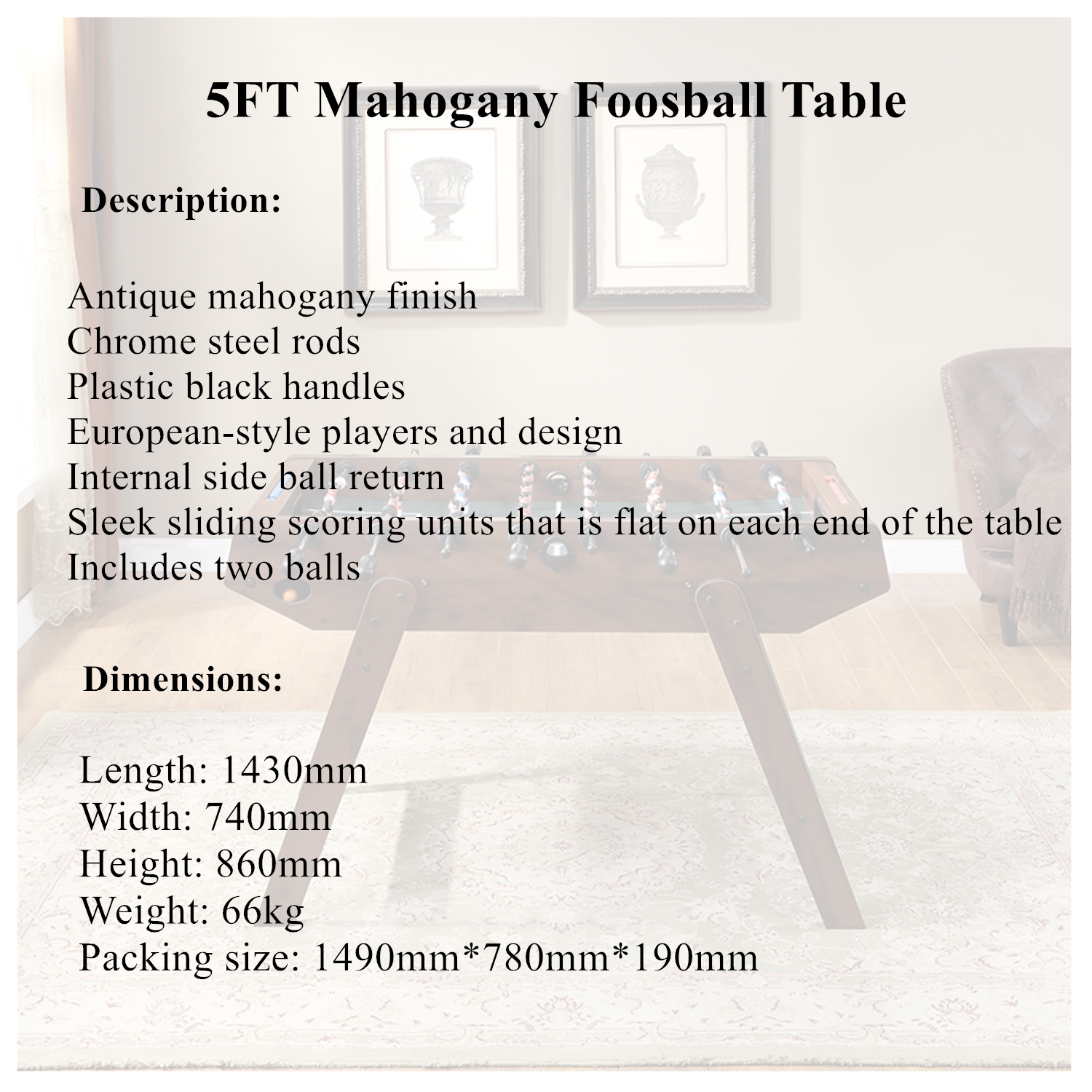5FT Mahogany Foosball Table