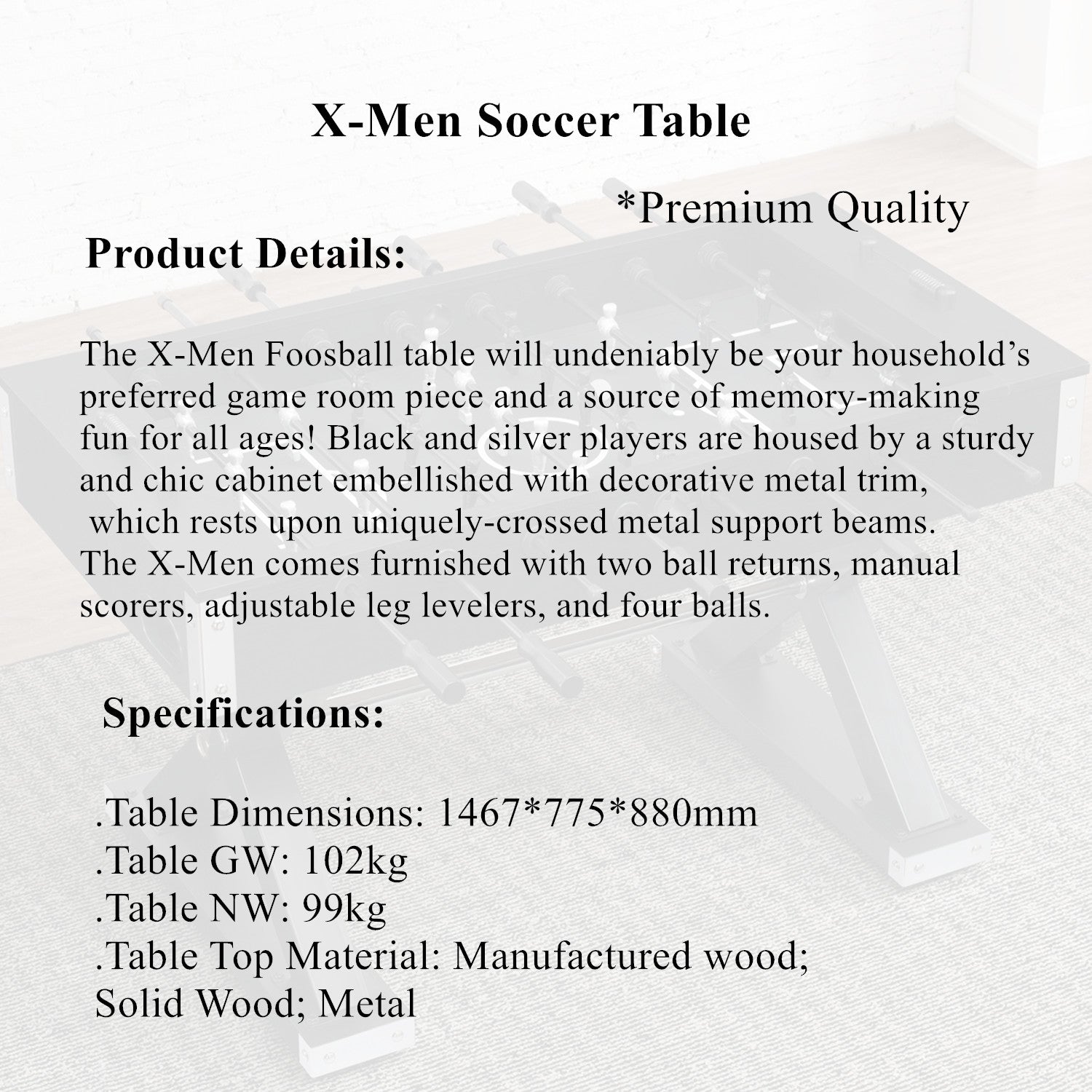 5FT X-Men Foosball Table: Premium Quality-Black