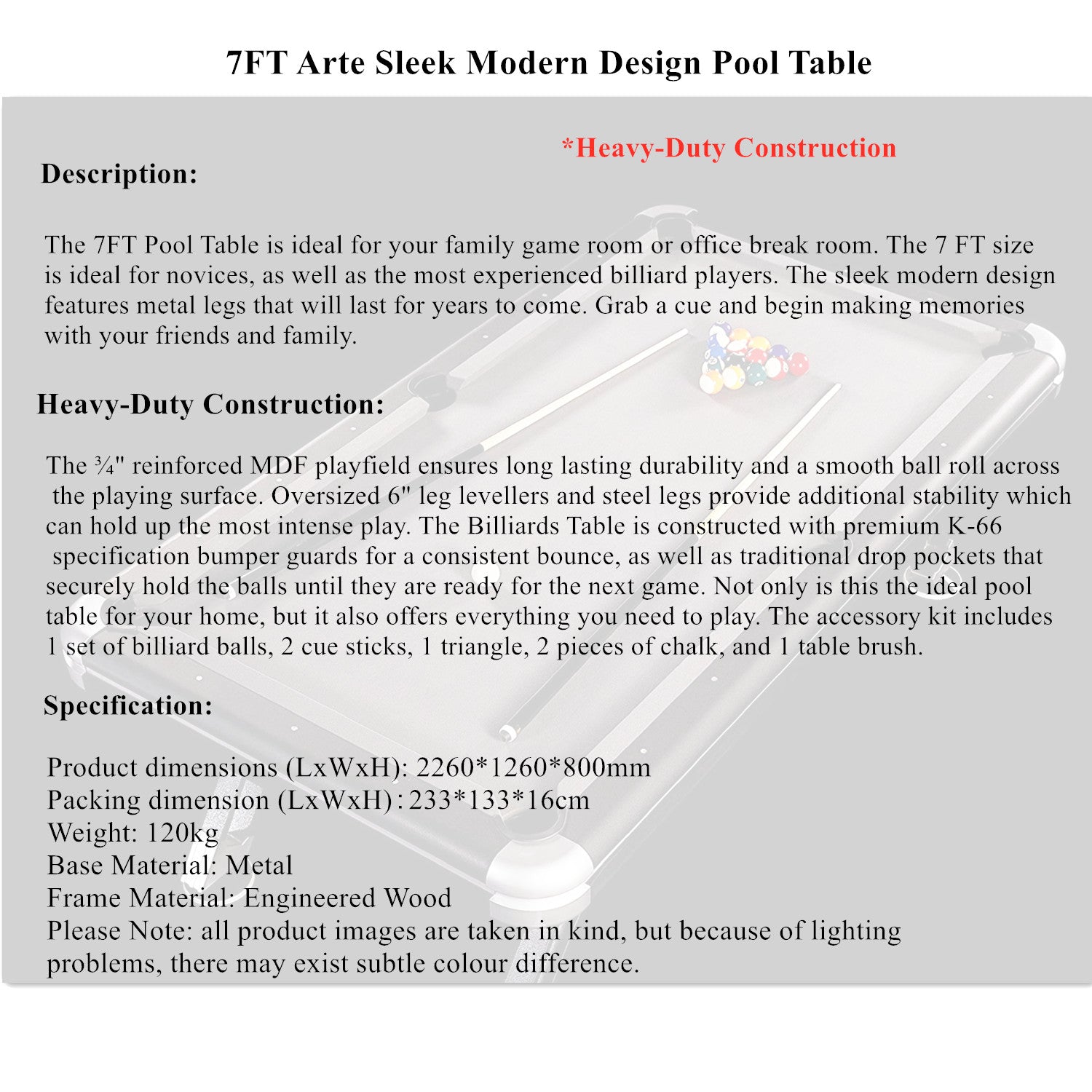 7FT Pool Table-Arte Sleek Modern