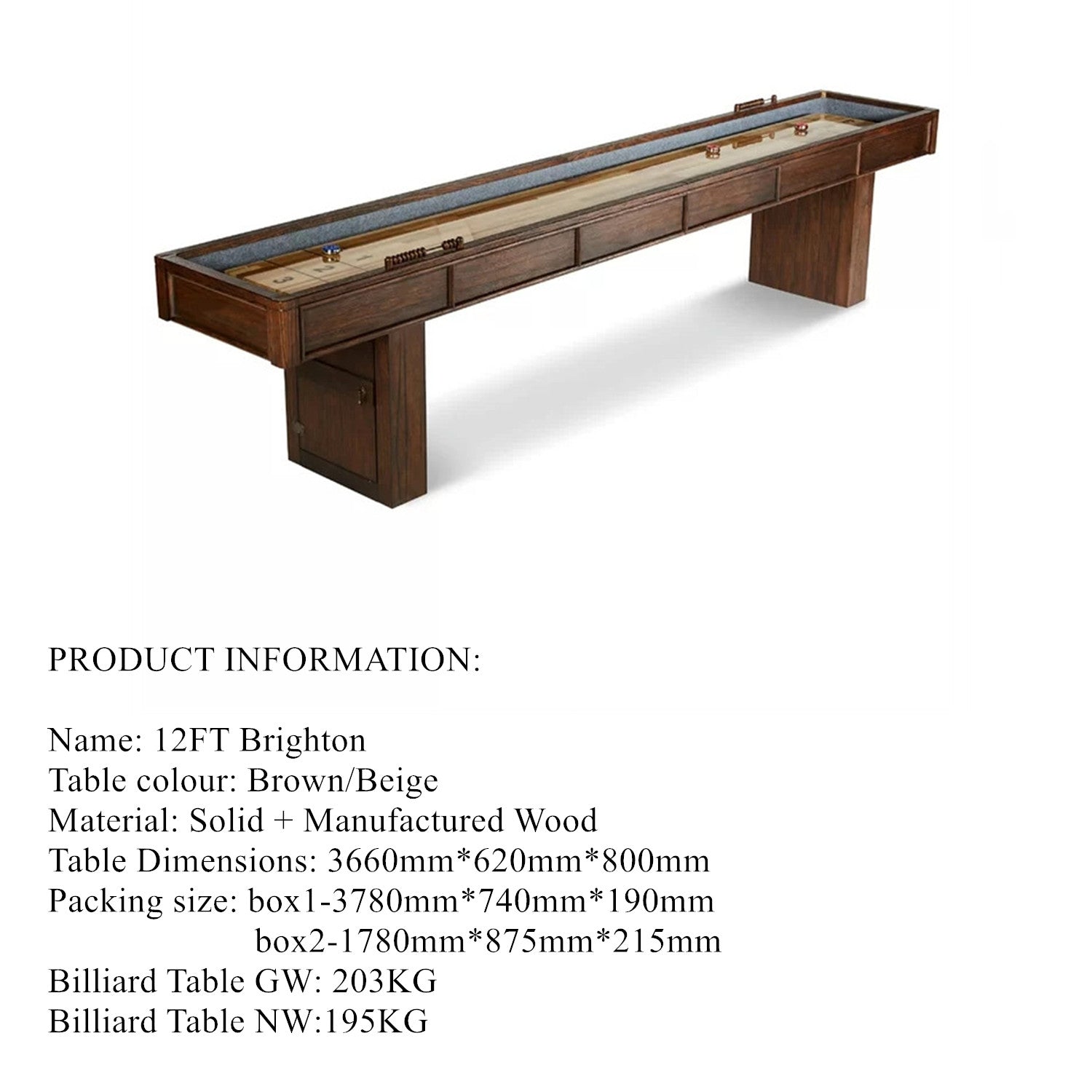 12FT Brighton Shuffleboard Table
