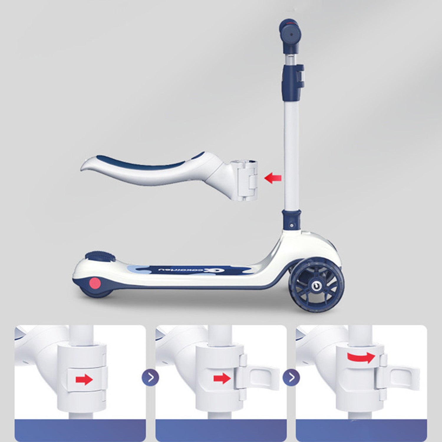 Kids Scooter 2 In 1 Foldable -White Blue Ice Cream