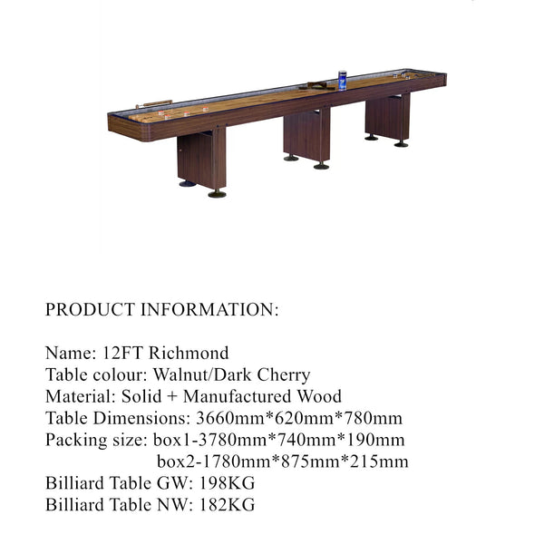 12FT Richmond Shuffleboard Table Uxuan Sports