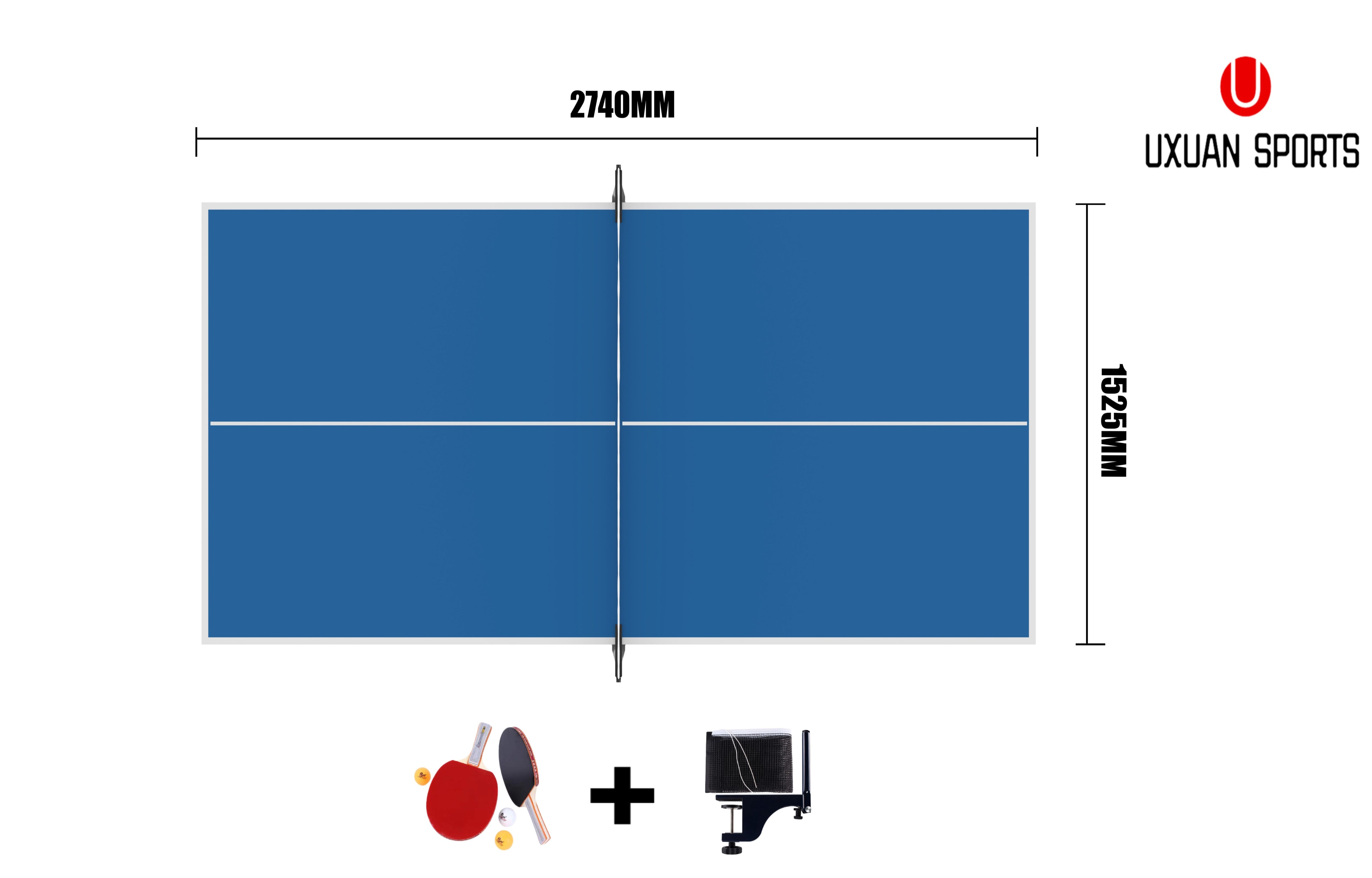 16mm Standard Ping Pong Table Tennis Top for Pool Billiard Table w Bats Balls