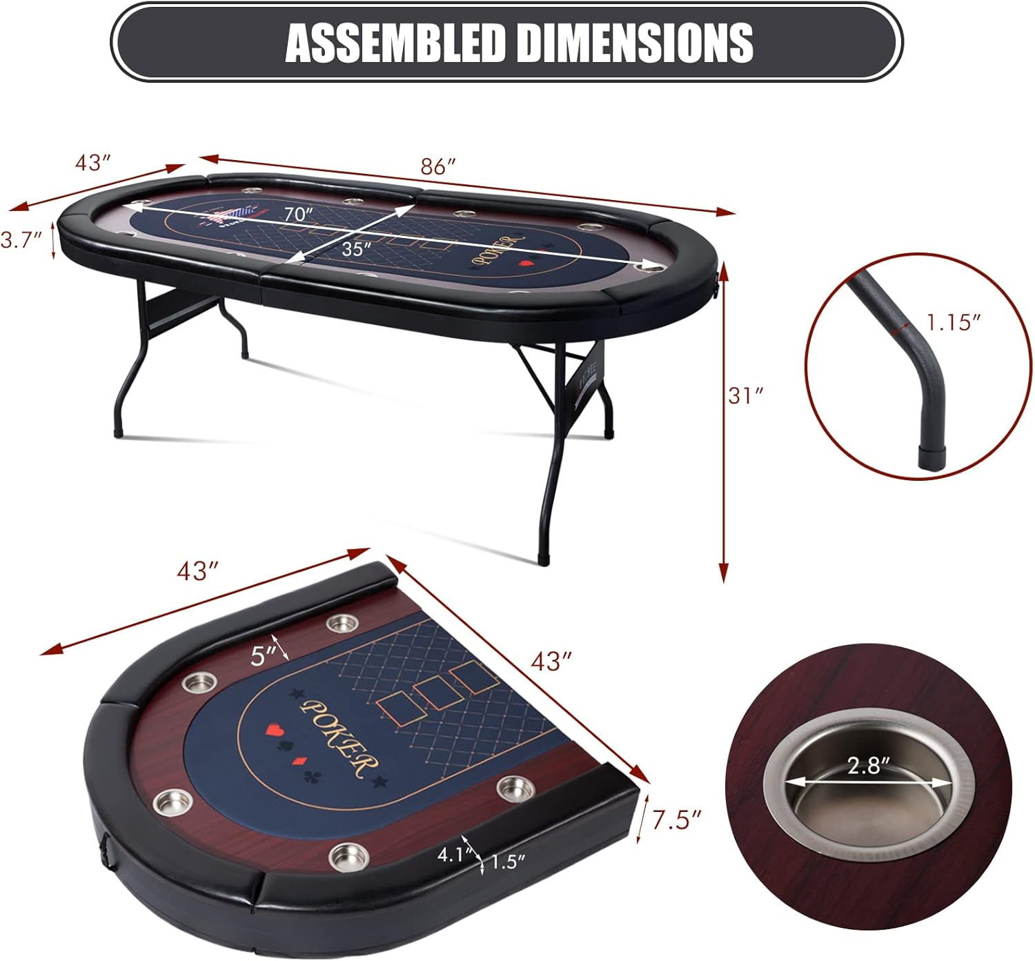 10-Player Foldable Poker Table-Uxuan Sports