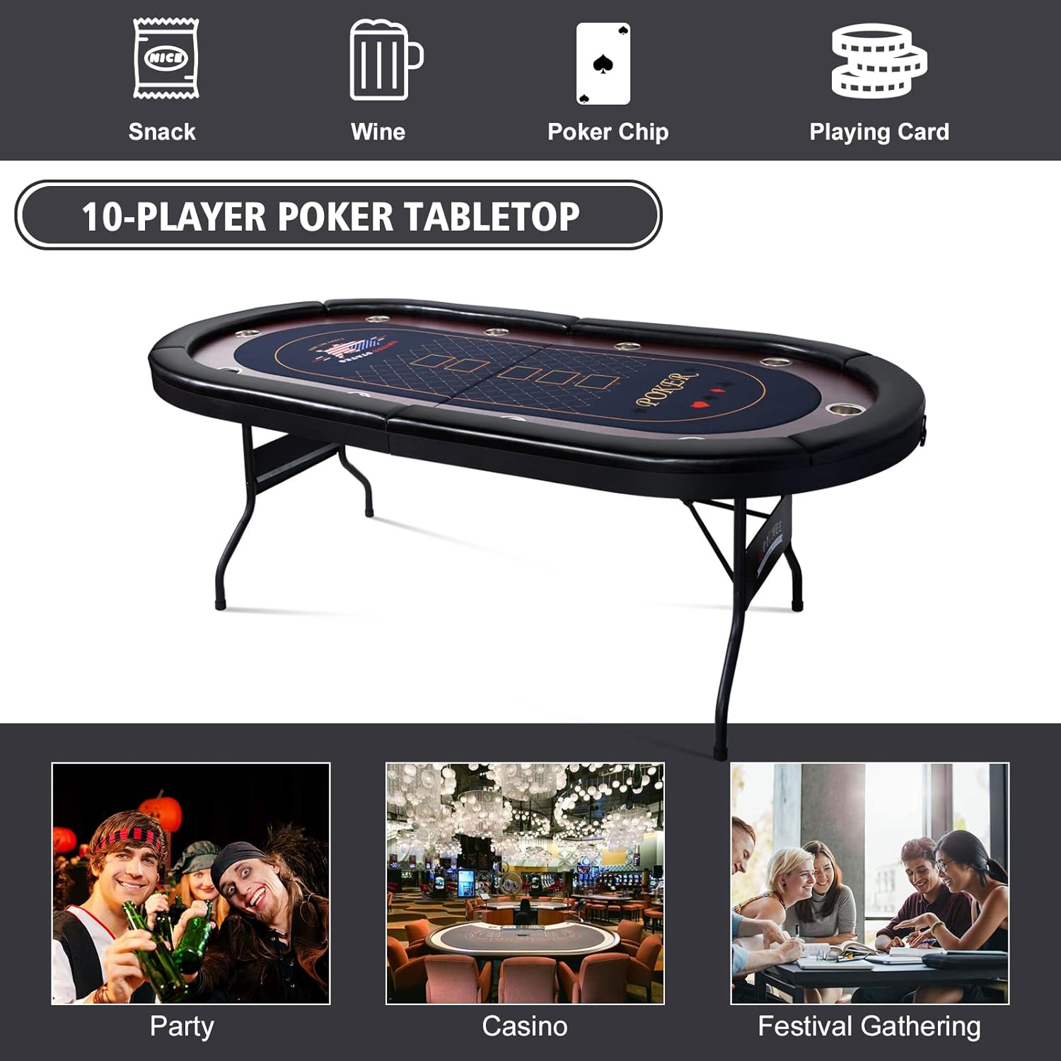 10-Player Foldable Poker Table-Uxuan Sports