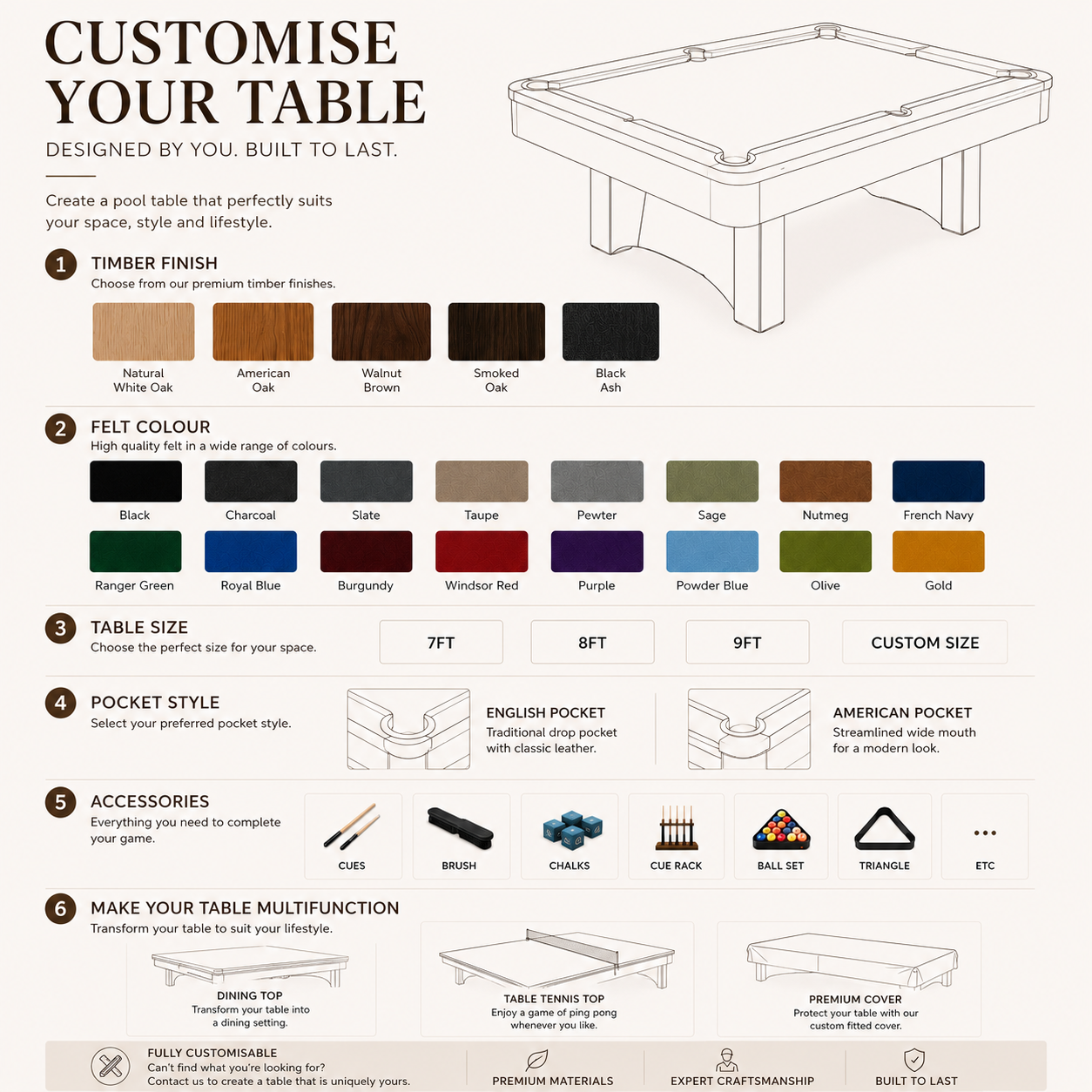 Ashbourne Luxury Slate Pool Table - Custom Made