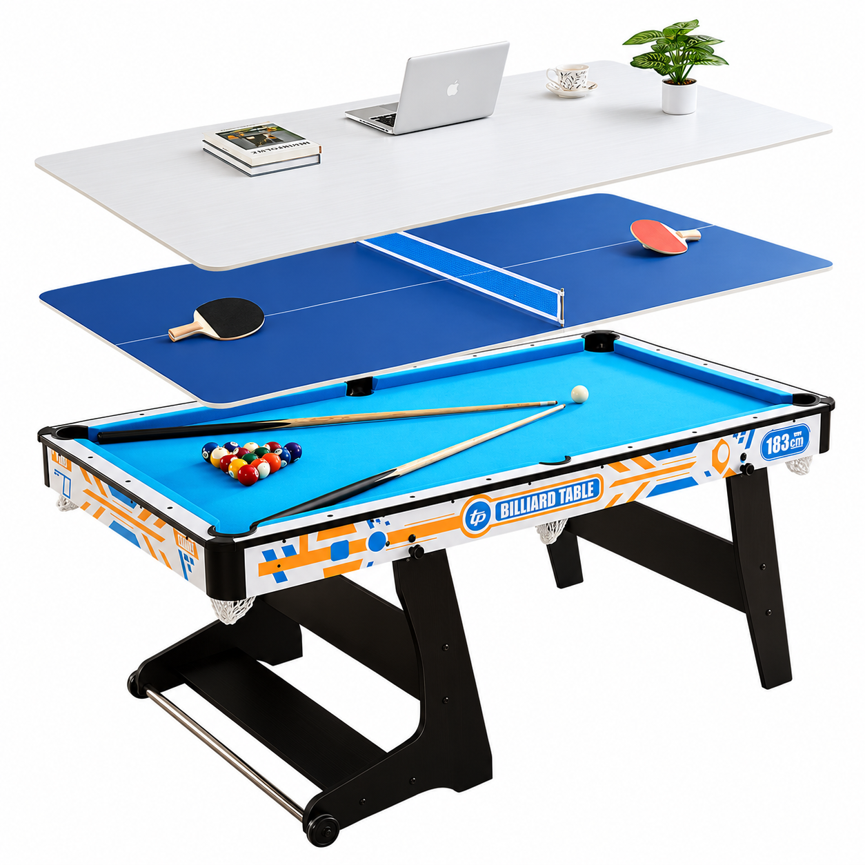6FT Folding Pool Table 3-in-1 with Table Tennis & Dining Top – Rally