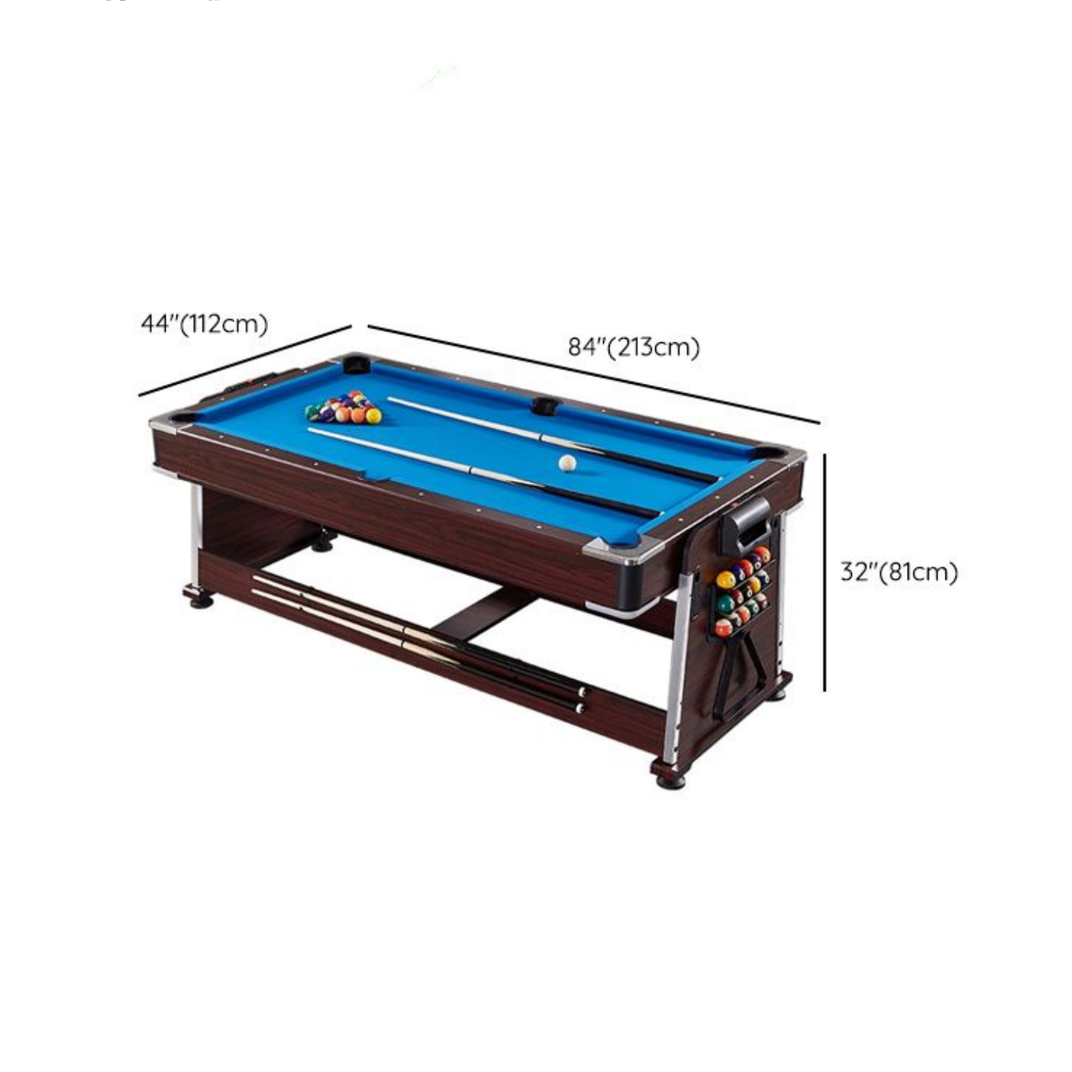 7FT Convertible Game Table - Walnut/Blue Felt