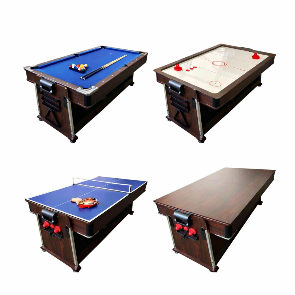 7FT Convertible Game Table - Walnut/Blue Felt