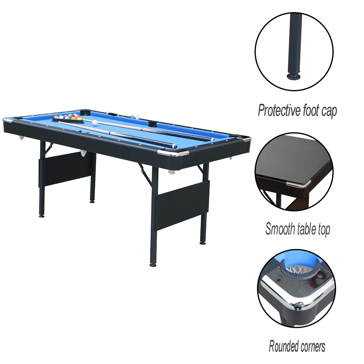 6FT Foldable Pool Table-Andorra|No Assembly Required (Blue)