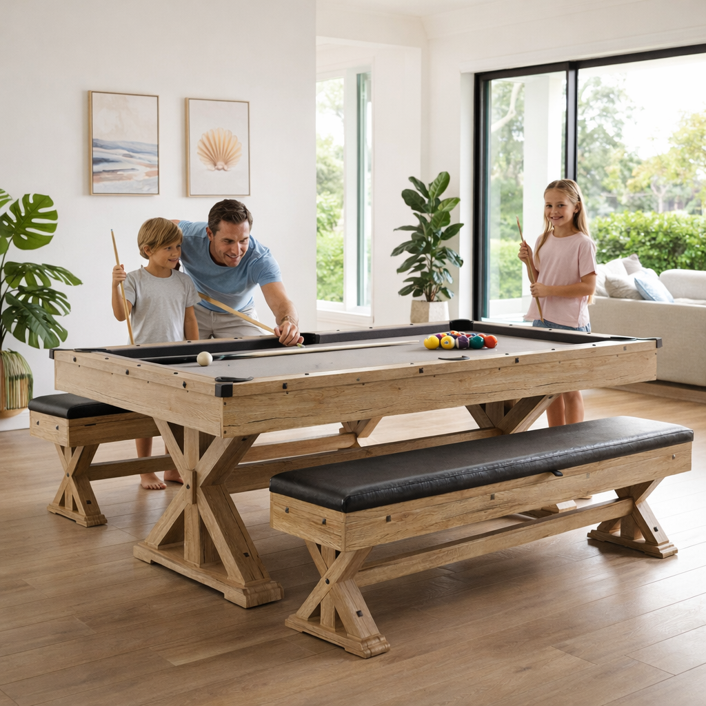 Ashdale Dining Pool Table - 7FT 3IN1 With 2 Benches
