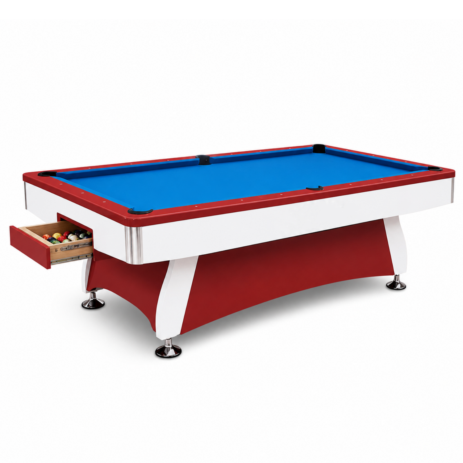CL-G012 9FT Slate Pool Table | Commercial 9-Ball Pool Table – Custom Made – White & Red Edition