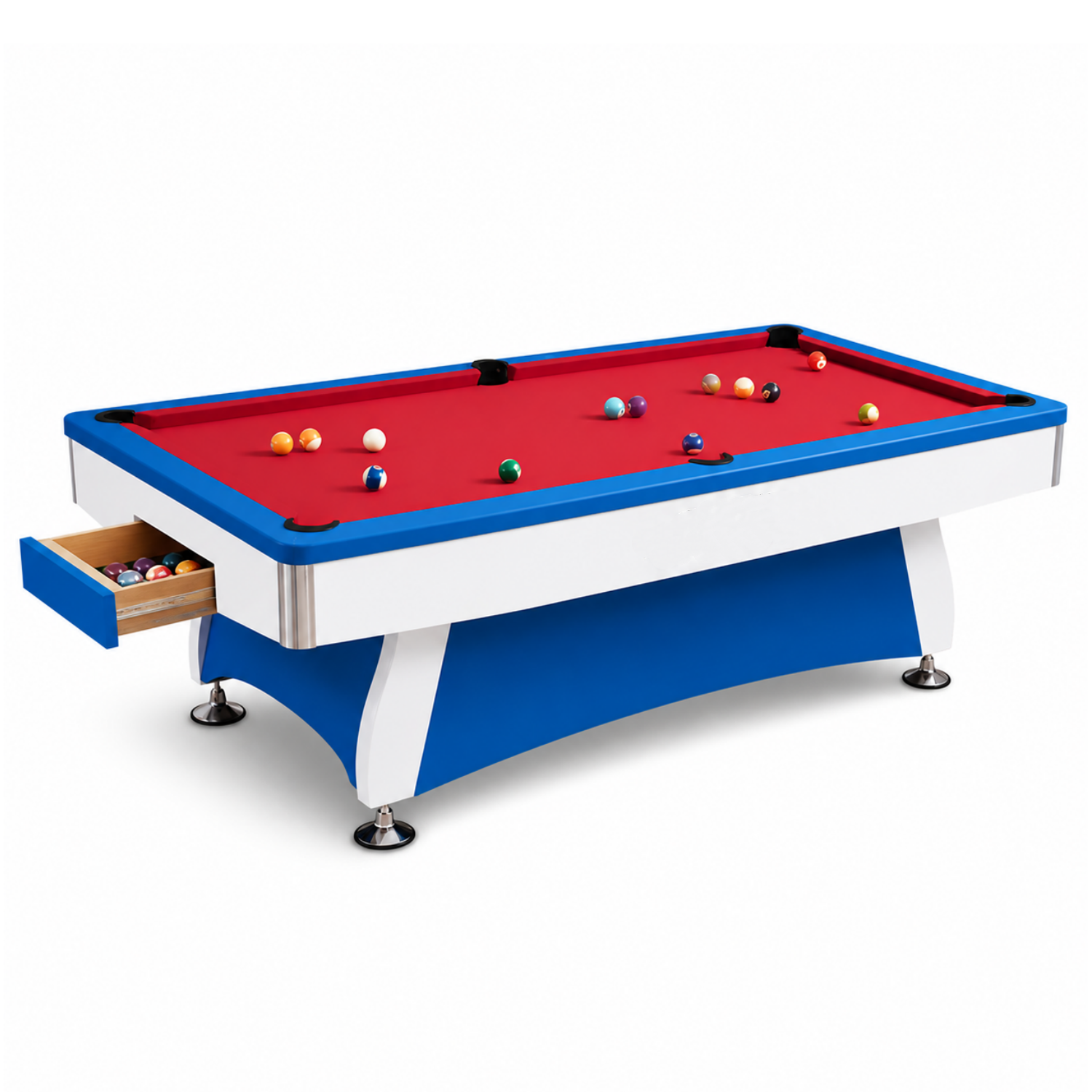 CL-G012 9FT Slate Pool Table | Commercial 9-Ball Pool Table – Custom Made – White & Blue Edition