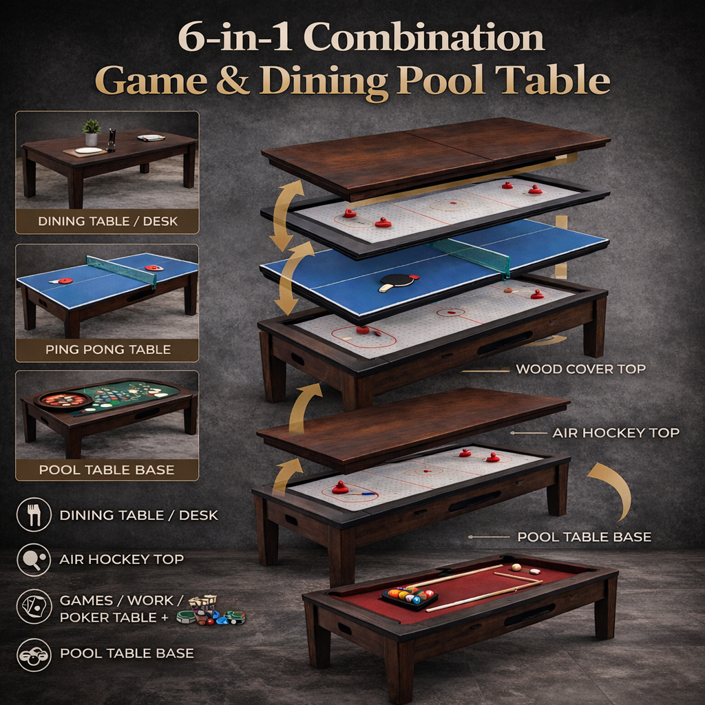 Challenger 6IN1 Pool Table| 7FT Ball Return