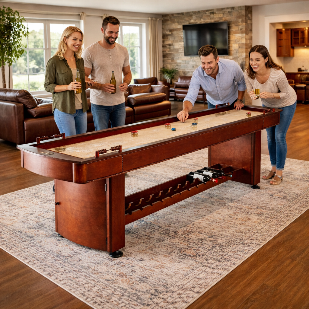 9FT Hilo Shuffleboard Table-3IN1 Wine Rack/Bowling