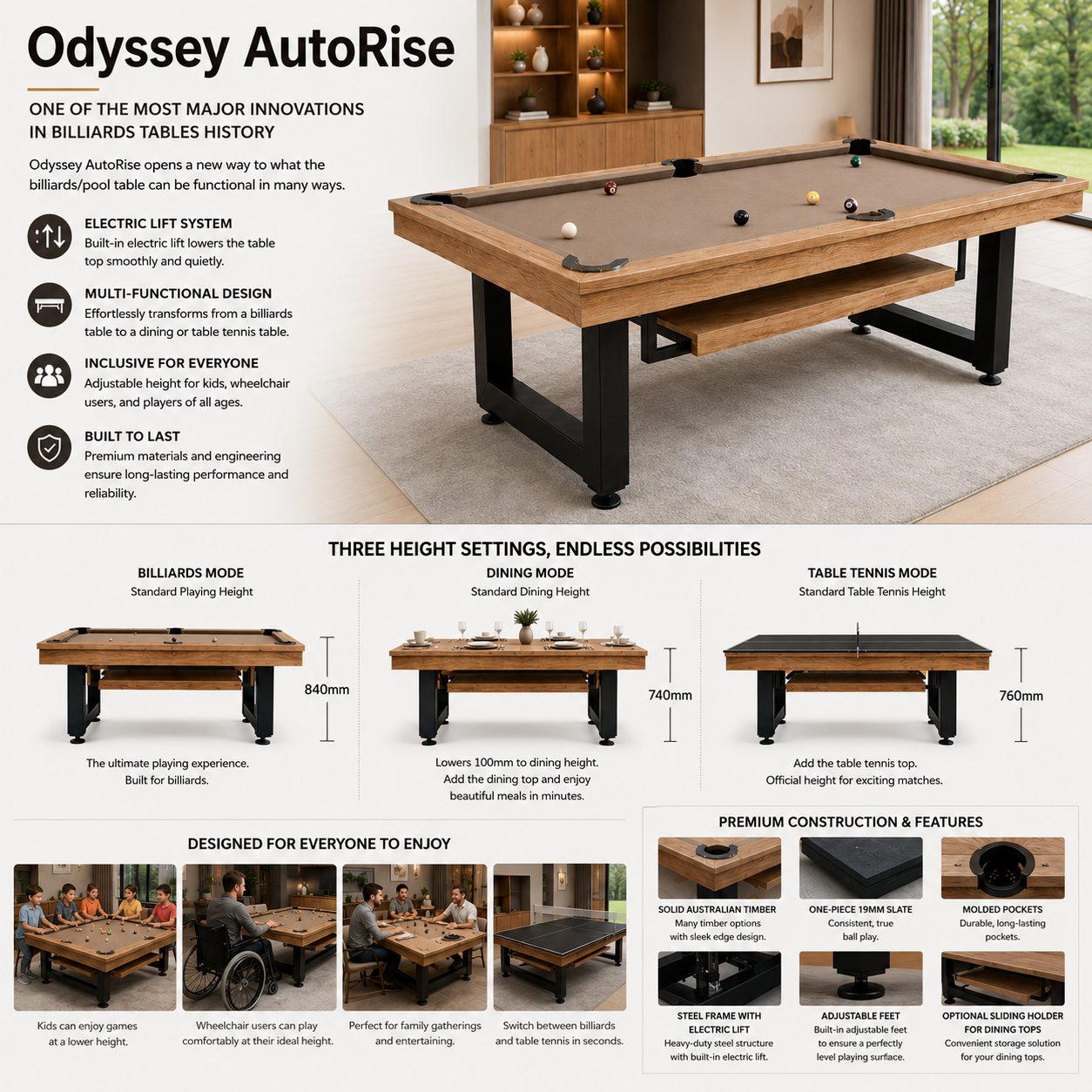 Odyssey Luxury Slate Pool Table – Australian Custom Made | AutoLift 4-Leg Edition