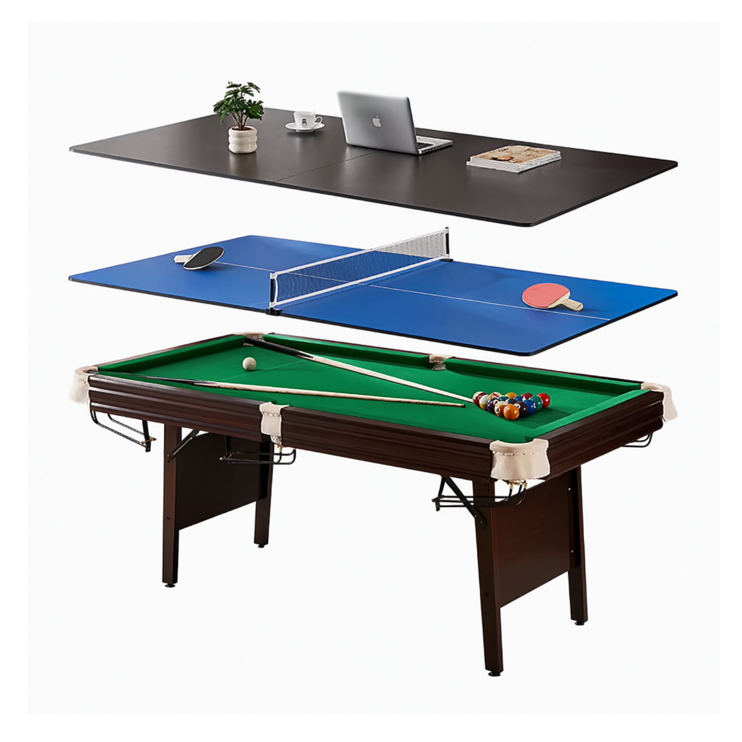 Redwick 7FT Pool Table - 3IN1 Foldable (Solid Wood)
