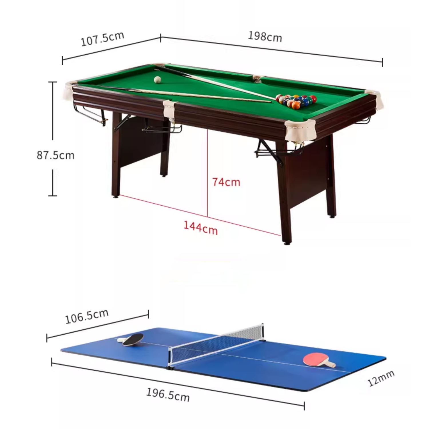 Redwick 6.5FT Pool Table - 3IN1 Foldable (Solid Wood)
