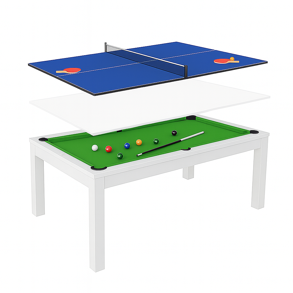 Roma Dining Pool Table-6FT 3IN1 White(Green Felt)
