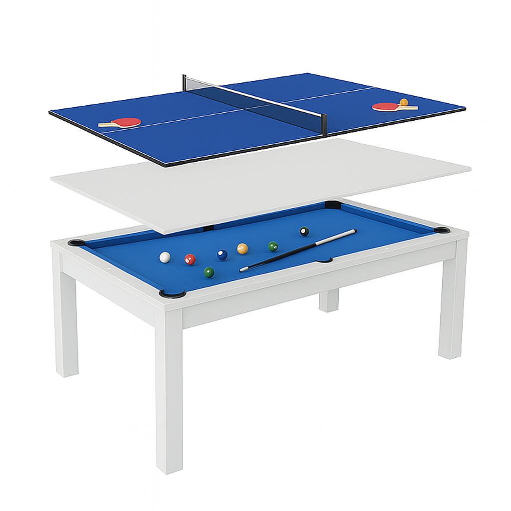 Roma Dining Pool Table-6FT 3IN1 White(Blue Felt)