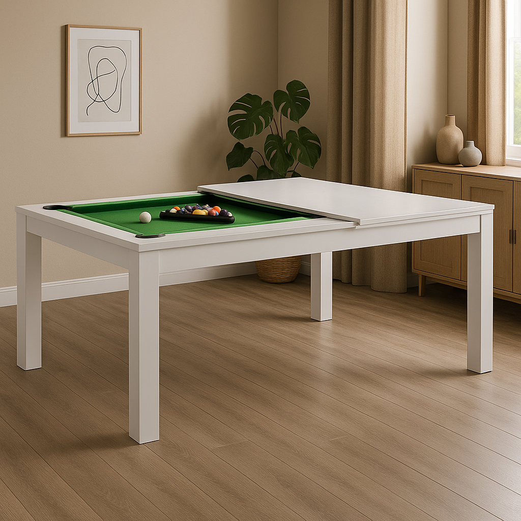 Roma Dining Pool Table-6FT 3IN1 White(Green Felt)