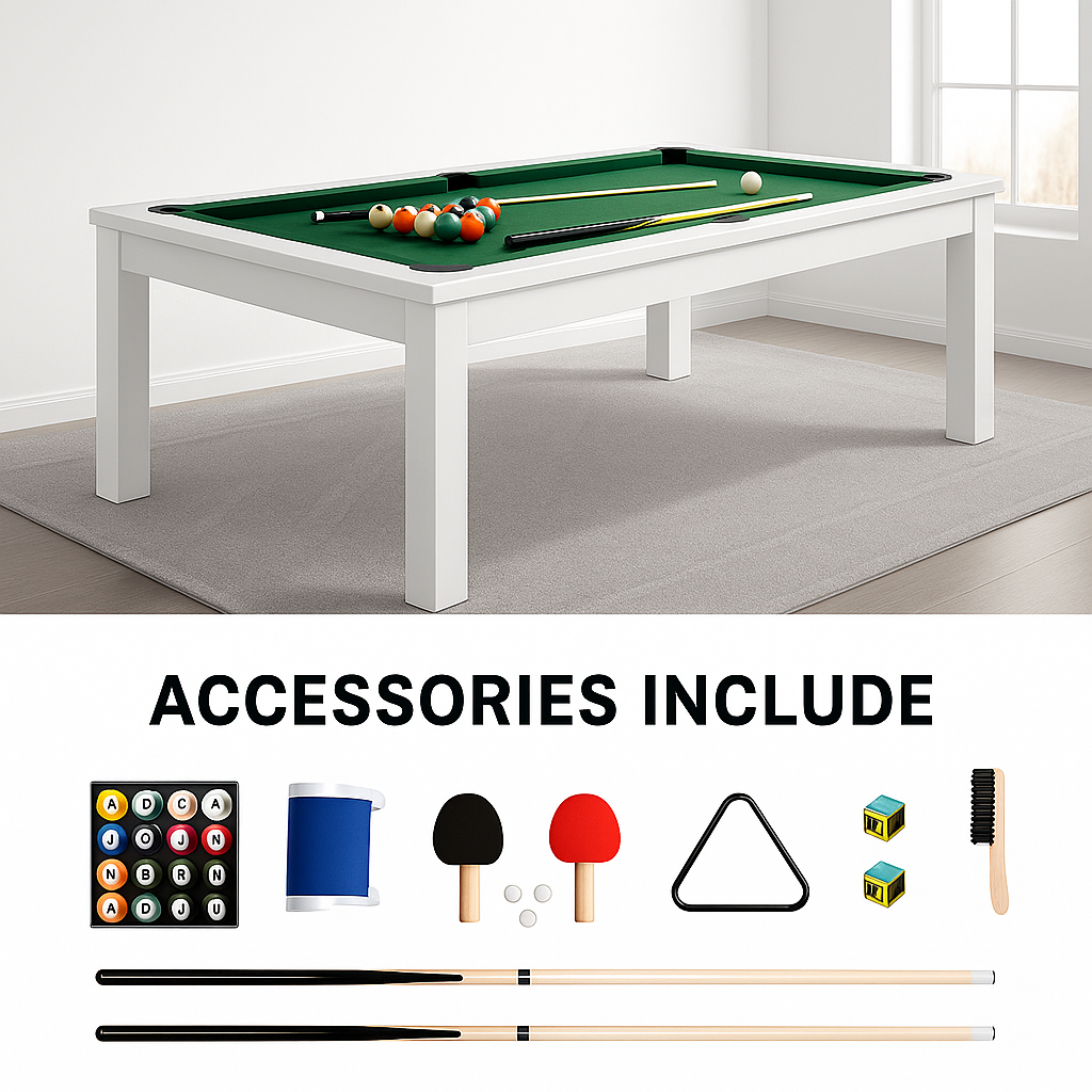 Roma Dining Pool Table-6FT 3IN1 White(Green Felt)