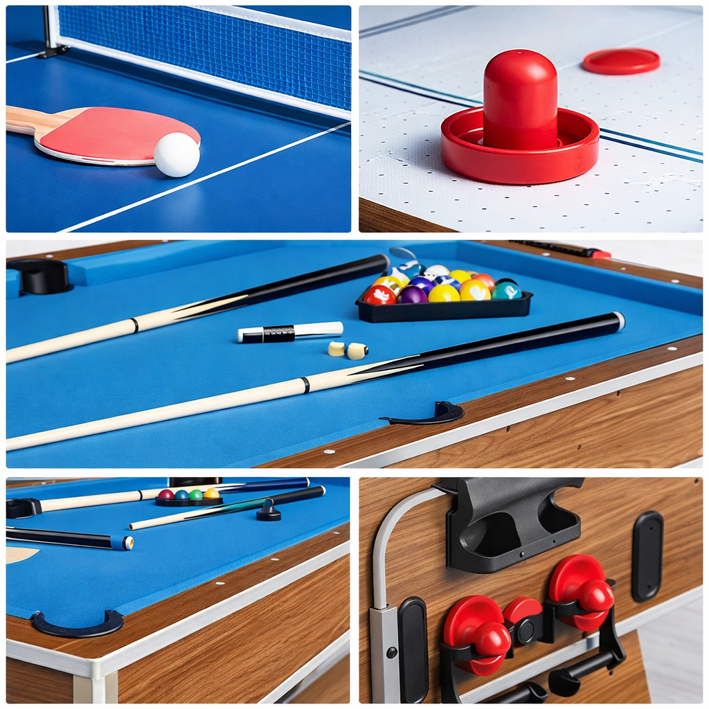 7FT 4IN1 Convertible Pool Table-Walnut Premium Quality(Blue Felt)