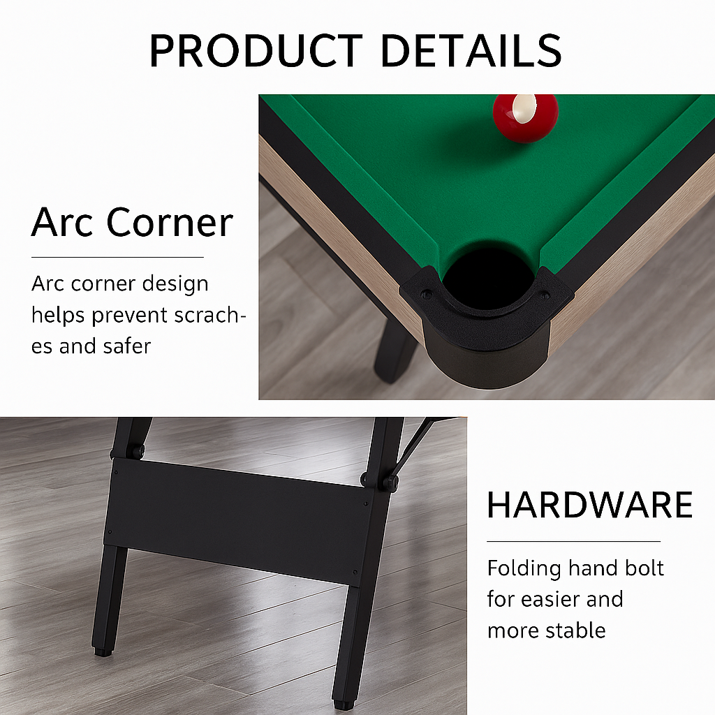 TriPlay 6FT Pool Table - 3IN1 Foldable (Ball Return Function）