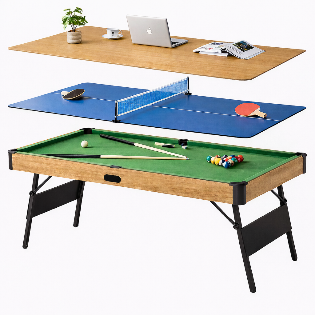 TriPlay 6FT Pool Table - 3IN1 Foldable (Ball Return Function）