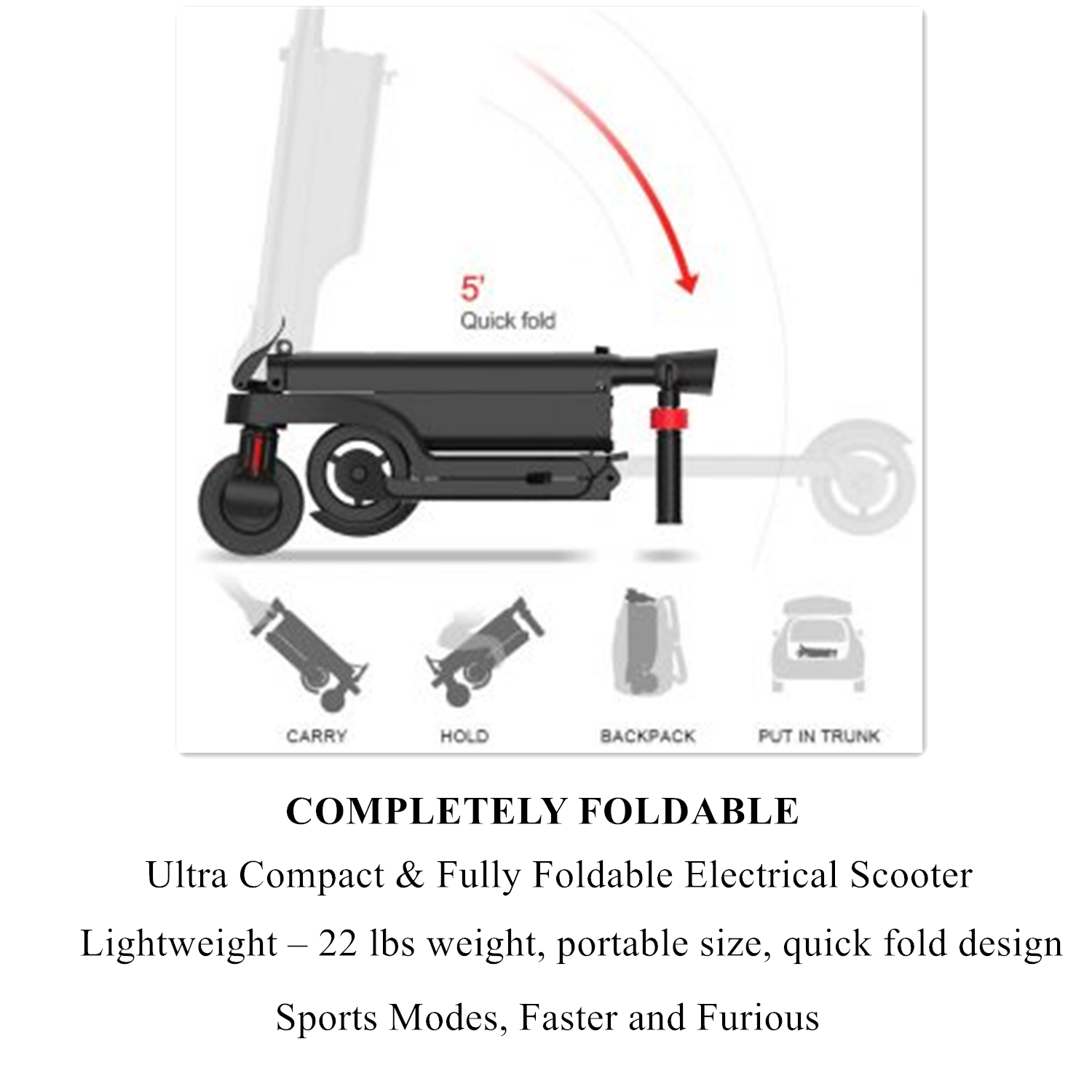 UX6 Foldable Electric Scooter Protable Backpack