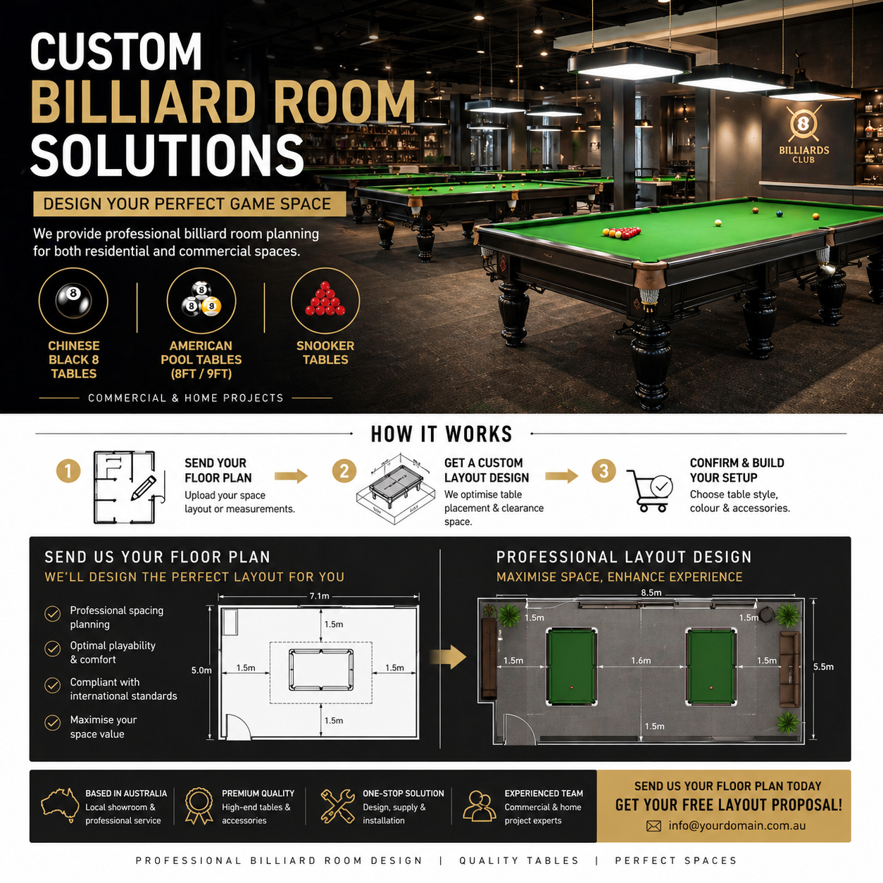 C001 9FT Slate Pool Table | Commercial 9-Ball Pool Table – Custom Made- Black
