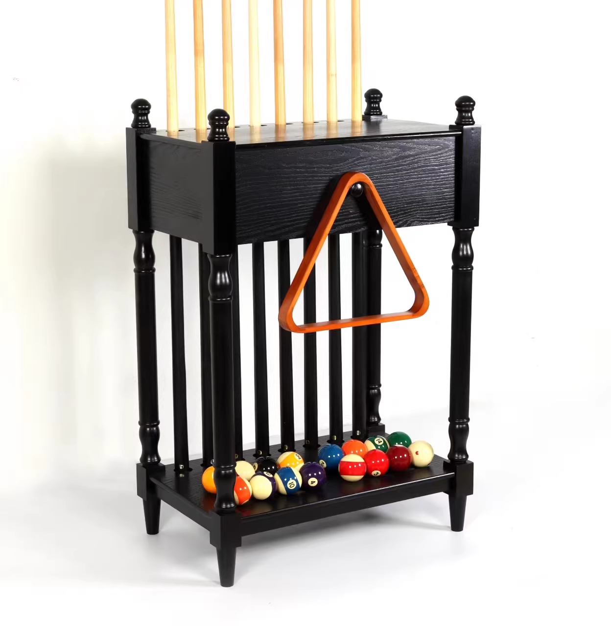 8-Cue Solid Wood Pool Cue Rack with Drawer