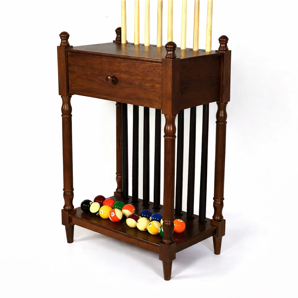 8-Cue Solid Wood Pool Cue Rack with Drawer