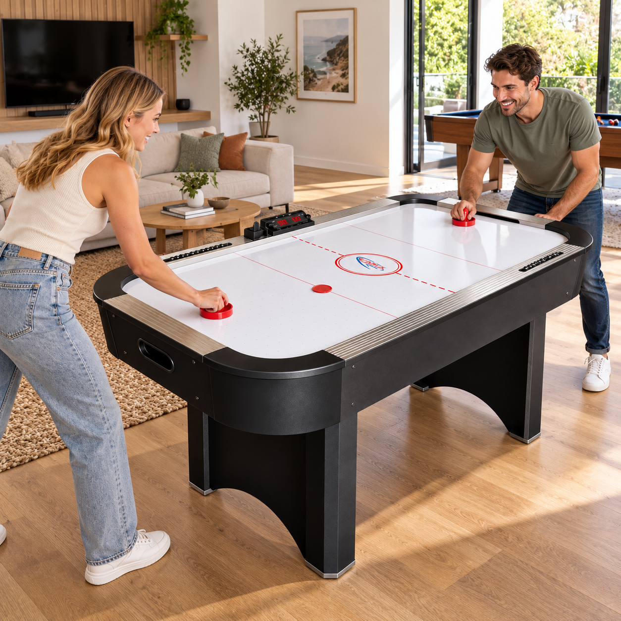Vortex Air Hockey Table with Electronic Scoreboard – Black & Silver