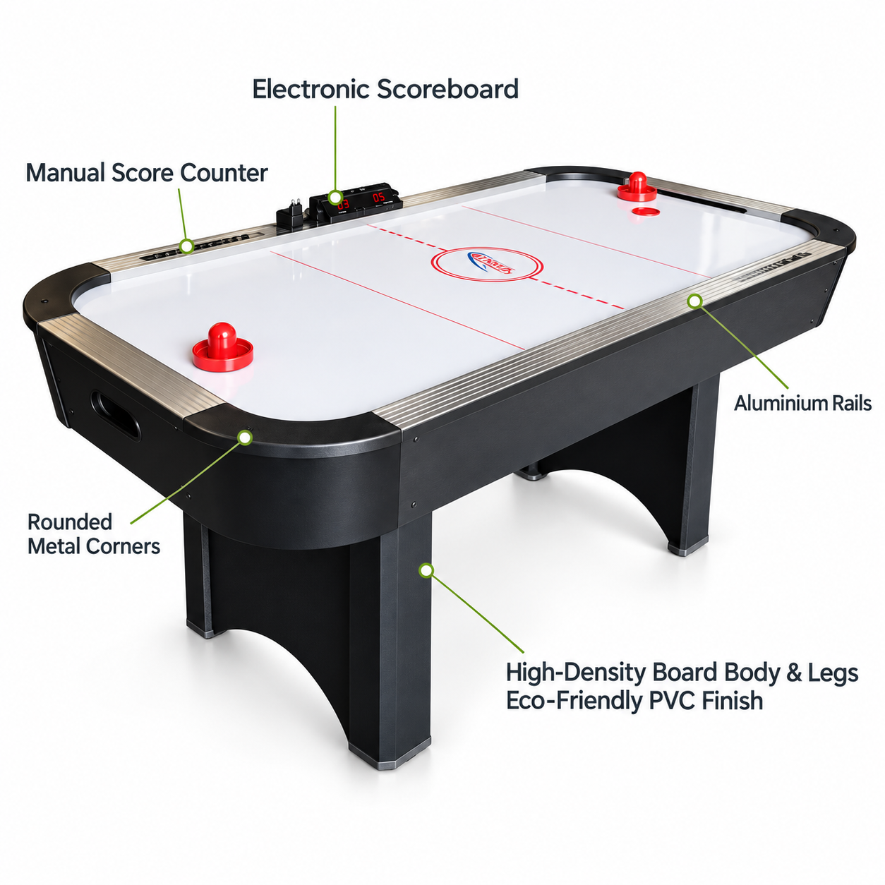 Vortex Air Hockey Table with Electronic Scoreboard – Black & Silver