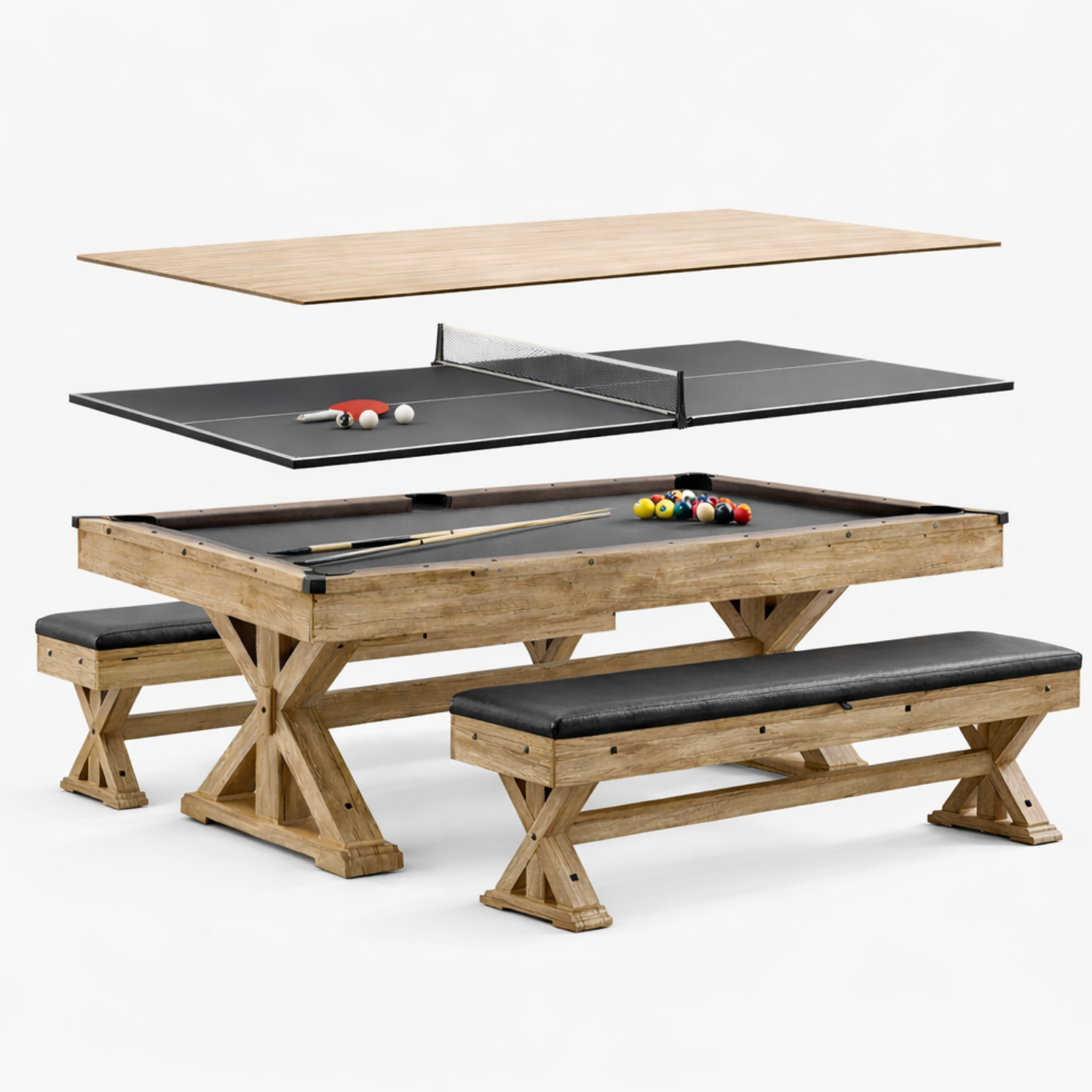 Ashdale Dining Pool Table - 7FT 3IN1 With 2 Benches