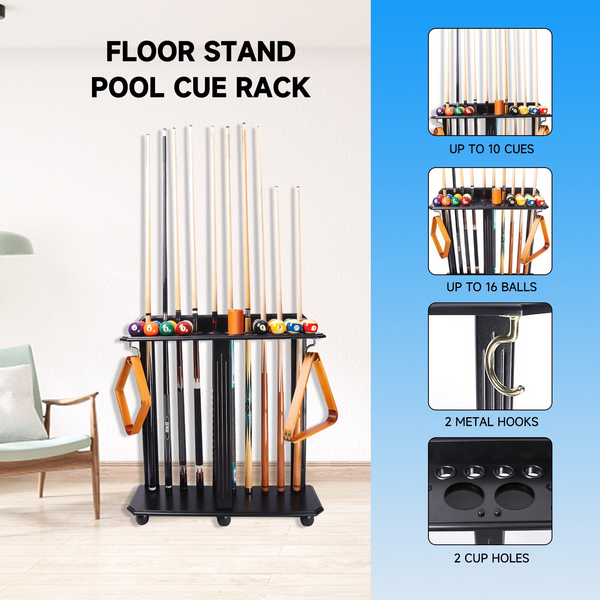 BA1028B Cue Stand-Solid Wood Black – Uxuan Sports
