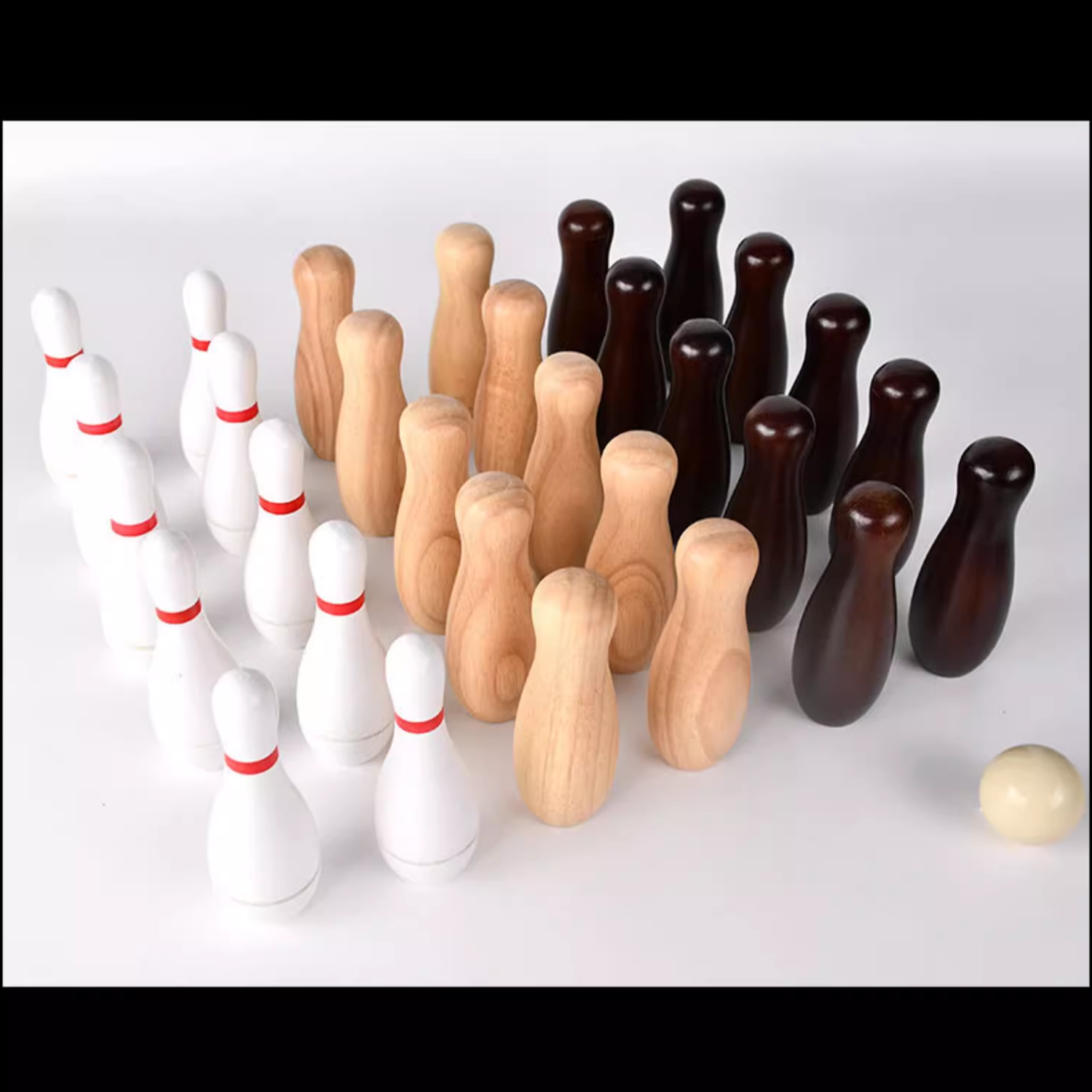 Shuffleboard Bowling Pin Set-Hardwood Walnut