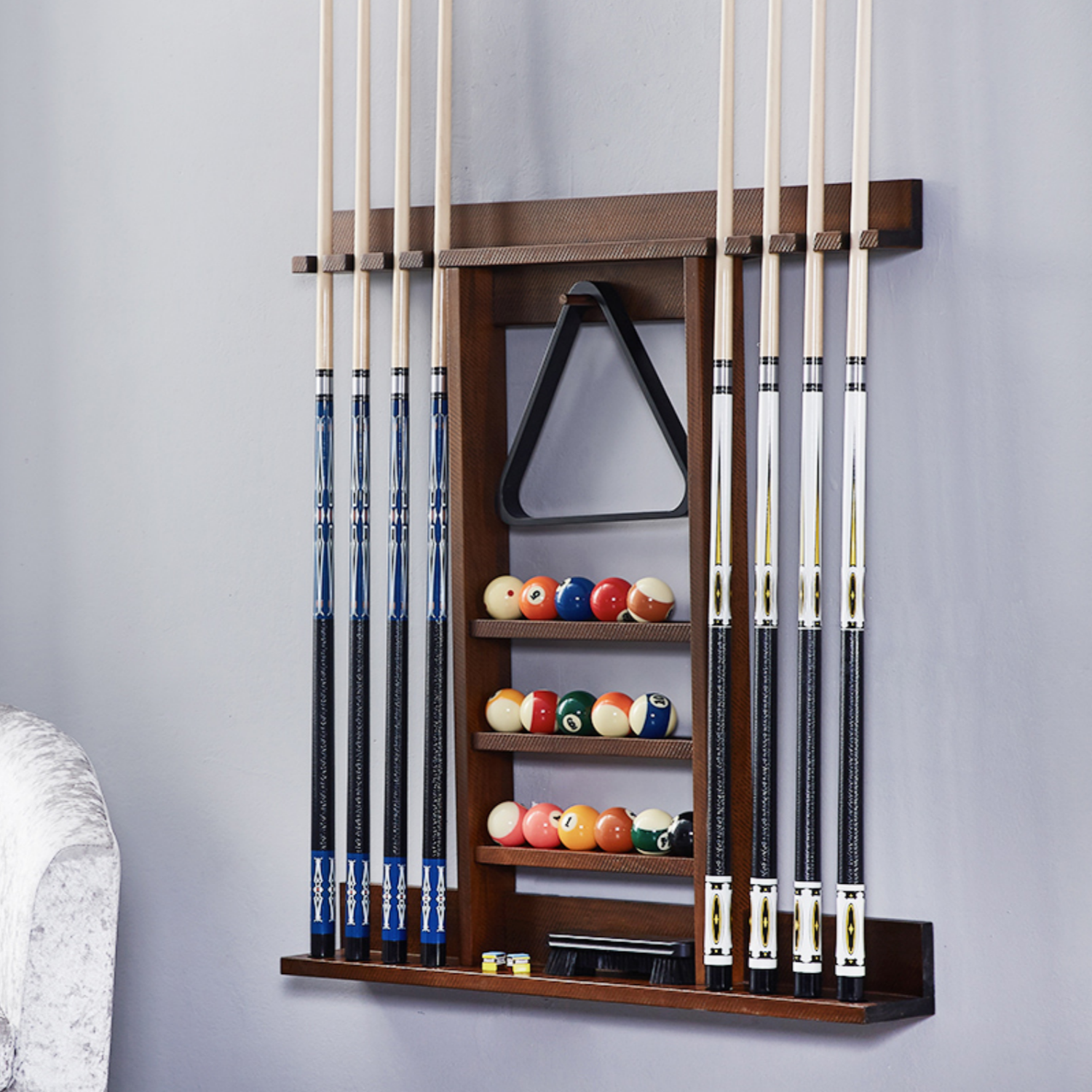 Billard Queen Rack Billiard Wall Rack With 8 Holes - Solid Wood Black – Uxuan Sports