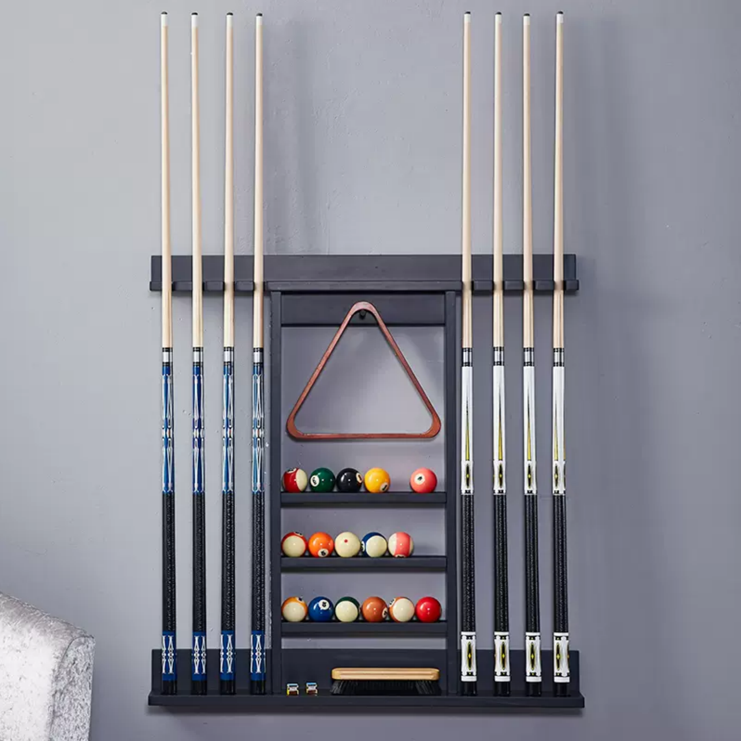 8-Hole Solid Wood Billiard Cue Rack - Wall Mount | Uxuan Sports