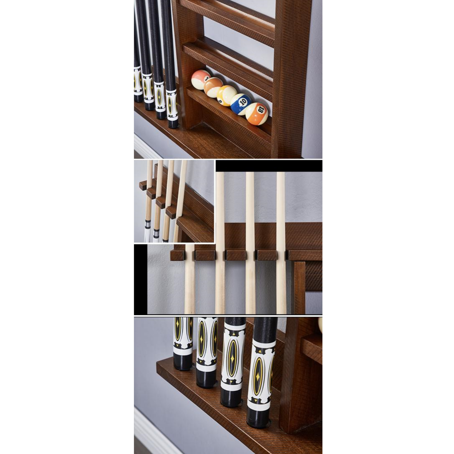 8-Hole Solid Wood Billiard Cue Rack - Wall Mount | Uxuan Sports