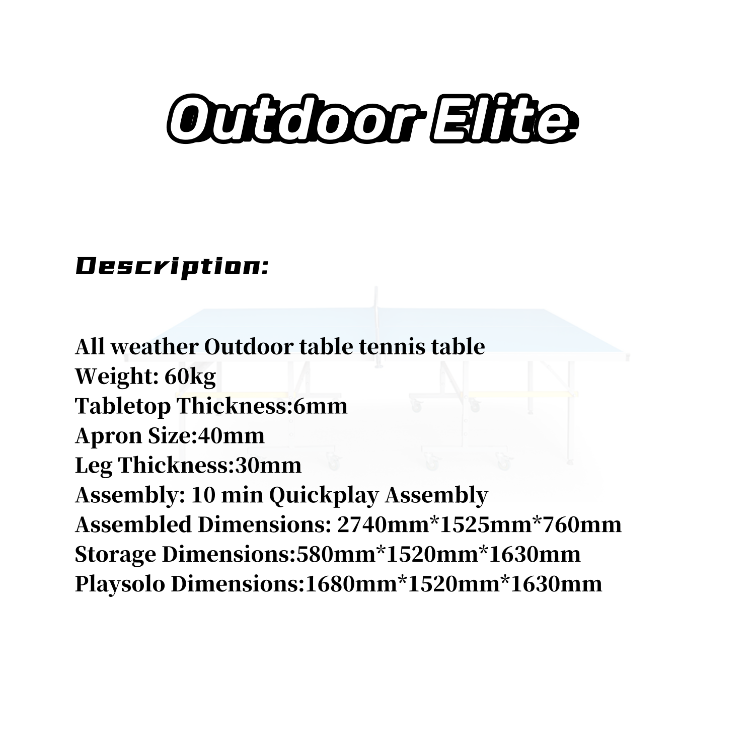 Outdoor Elite Table Tennis Table- 10-minute QuickPlay