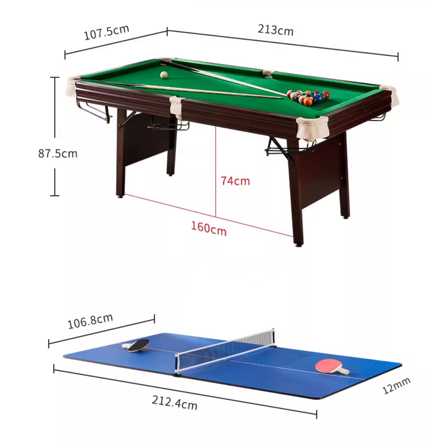 Redwick 7FT Pool Table - 3IN1 Foldable (Solid Wood)