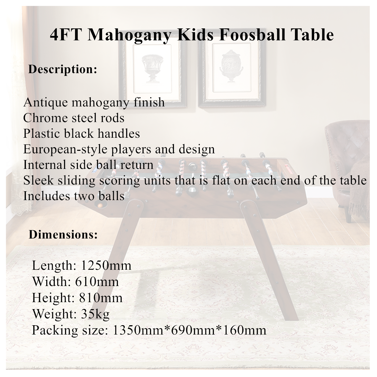 4FT Kids Foosball Table-Mahogany