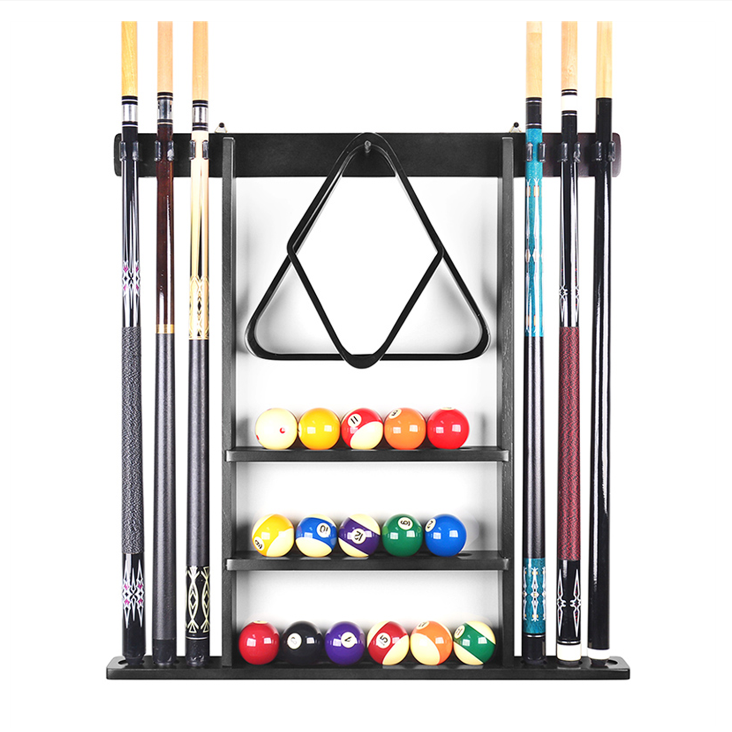 Billiard Wall Rack With 6 Holes - Solid Wood Black – Uxuan Sports