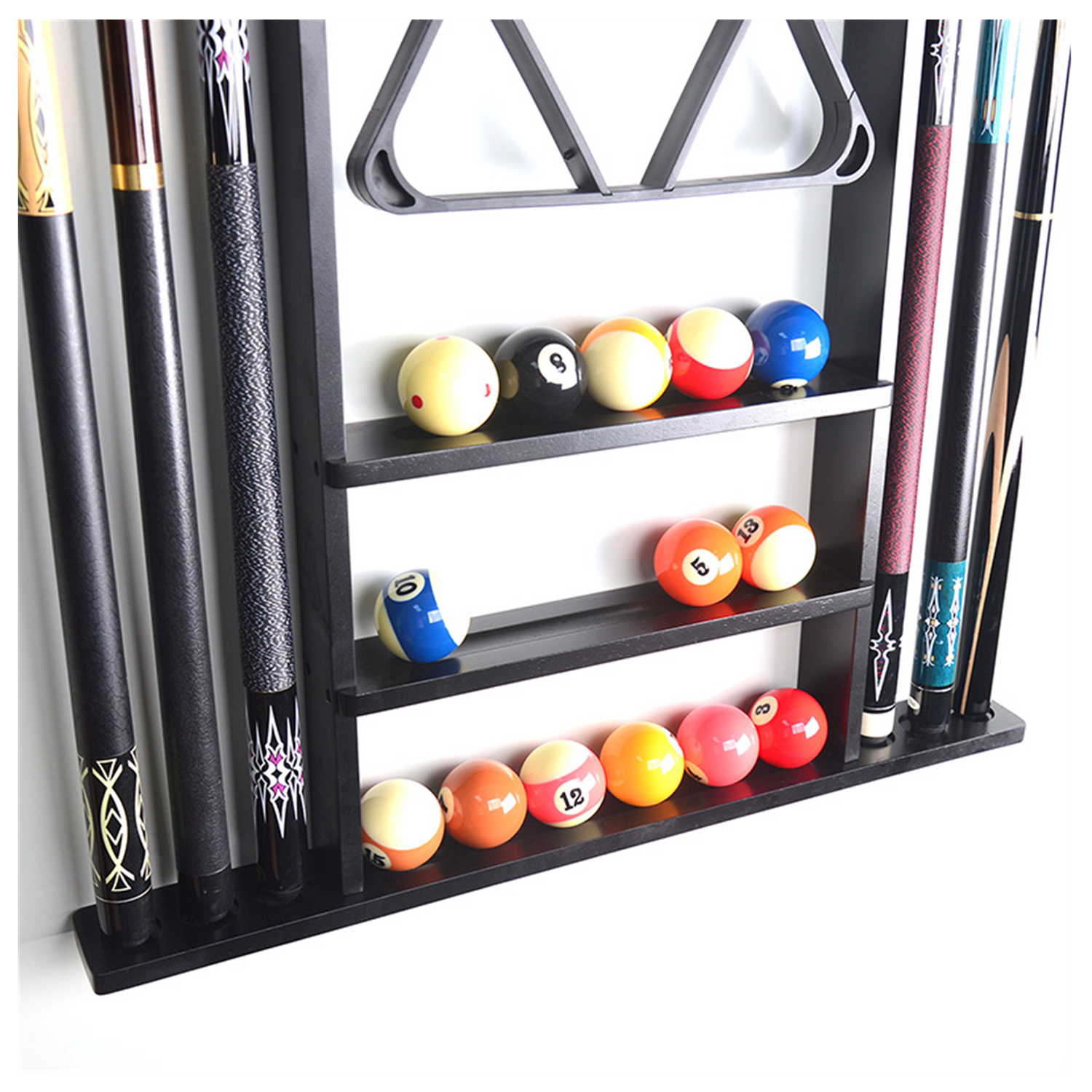 Billiard Wall Rack With 6 Holes - Solid Wood Black – Uxuan Sports