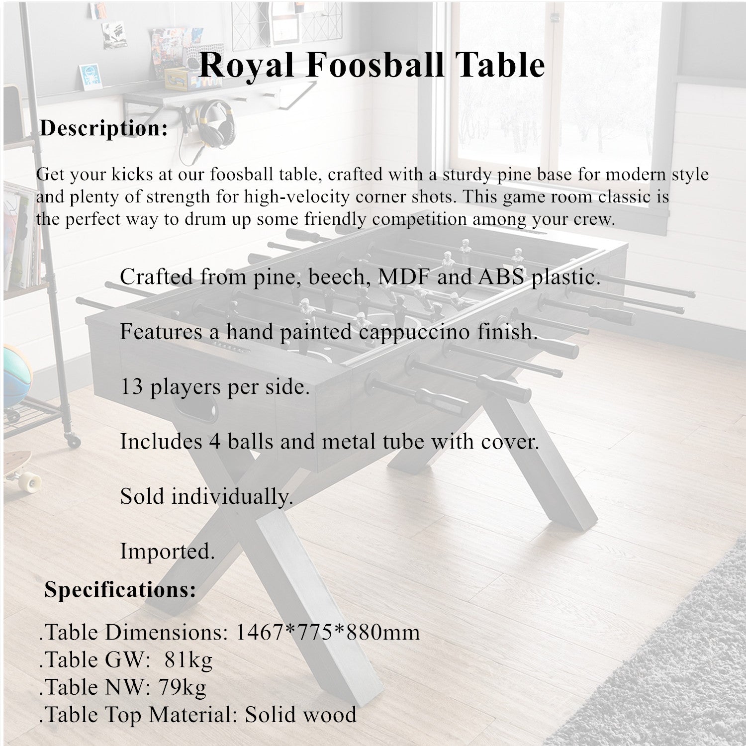 5FT Royal Foosball Table-Solid Wood